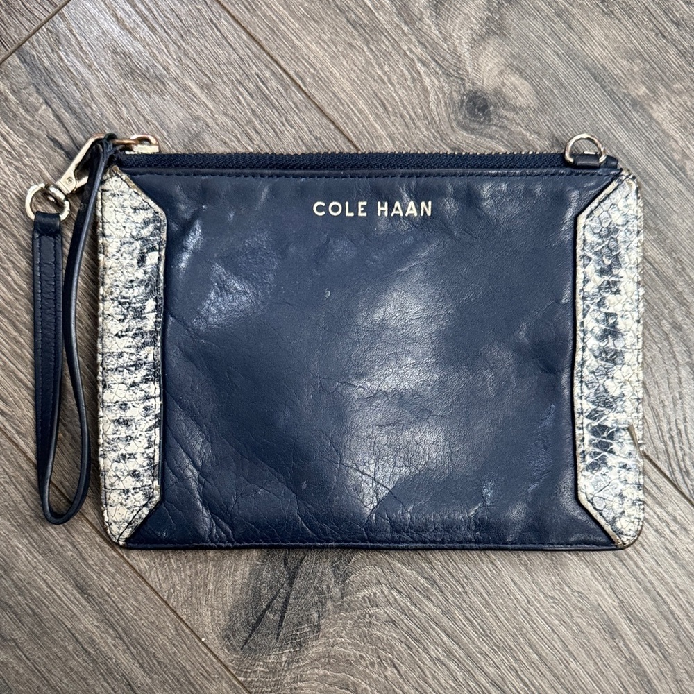 Cole Haan Navy and Silver Wristlet Clutch